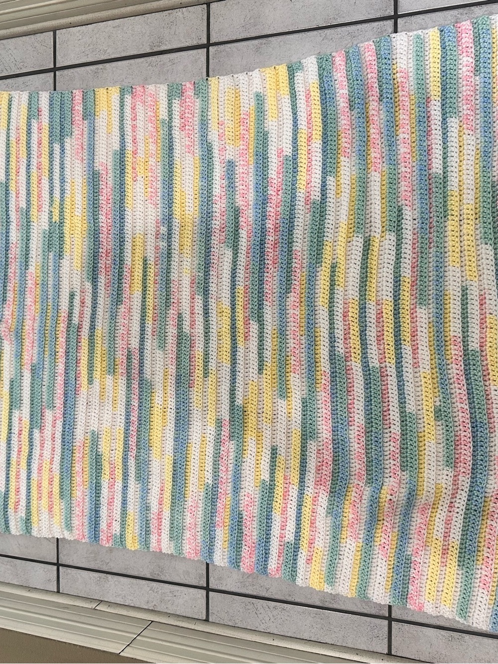 Pastel Multicolor Crochet Throw Blanket Hand Knit Homemade Baby Blanket - Picture 6 of 7